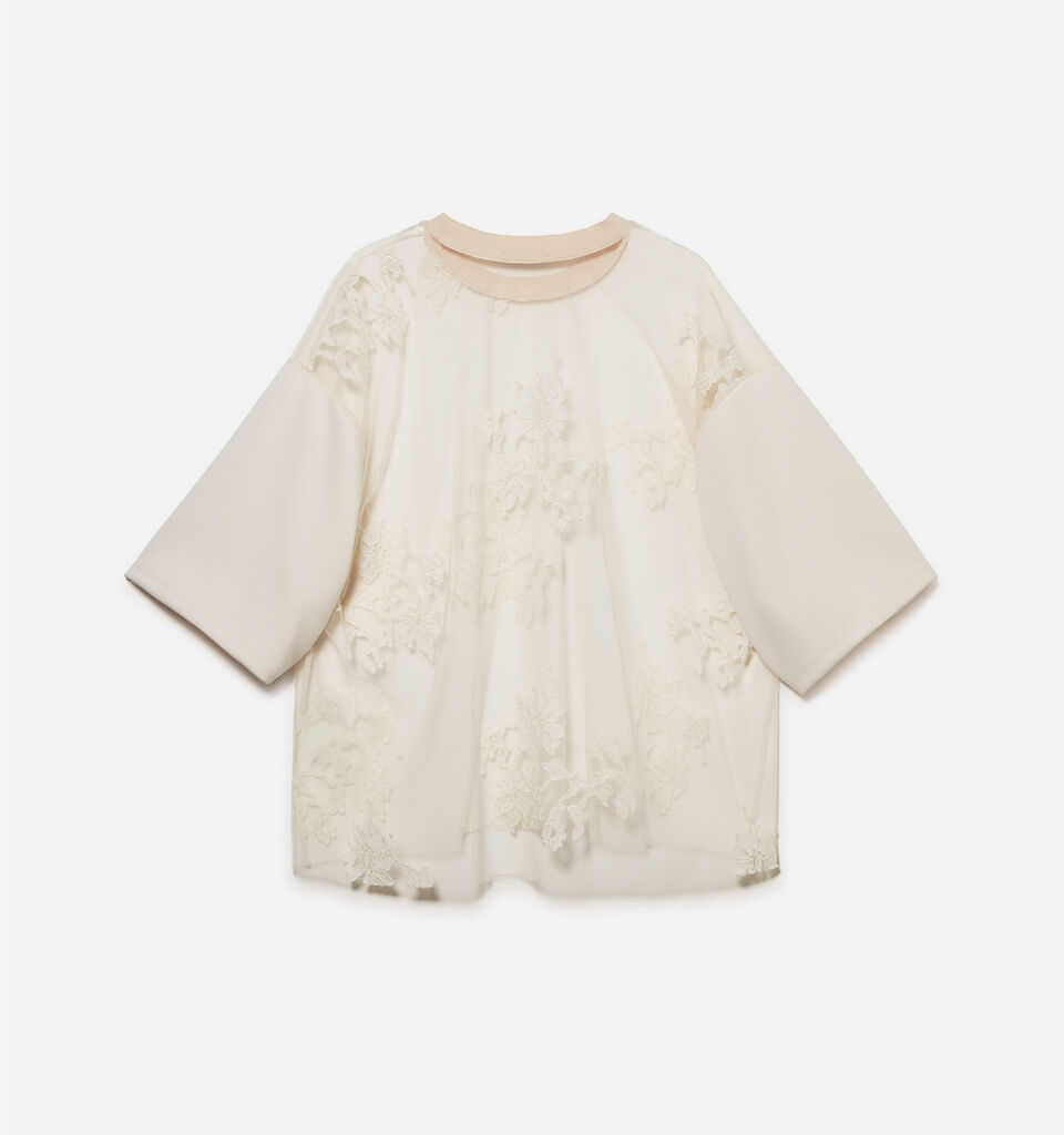 T-shirt bianco panna in pizzo  - t-shirt a manica corta da donna - Bianco Panna | Sisley image number 6